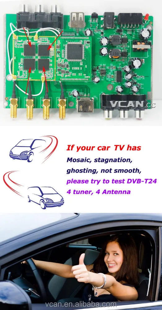 DVB-T24 Car DVB-T2 TV Receiver 4 Tuner 4 Antenna digital TV receiver High Speed DVB-T TDT automobile 160km HD four aerial FTA