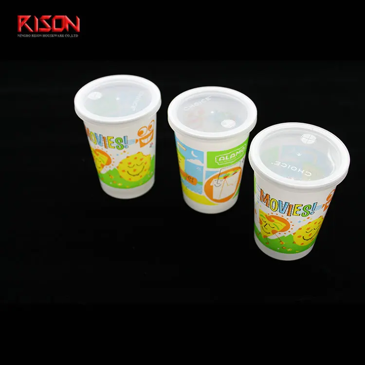 Customized printing 10 oz disposable clear PP plastic kids juice cup with lid straw leakage proof