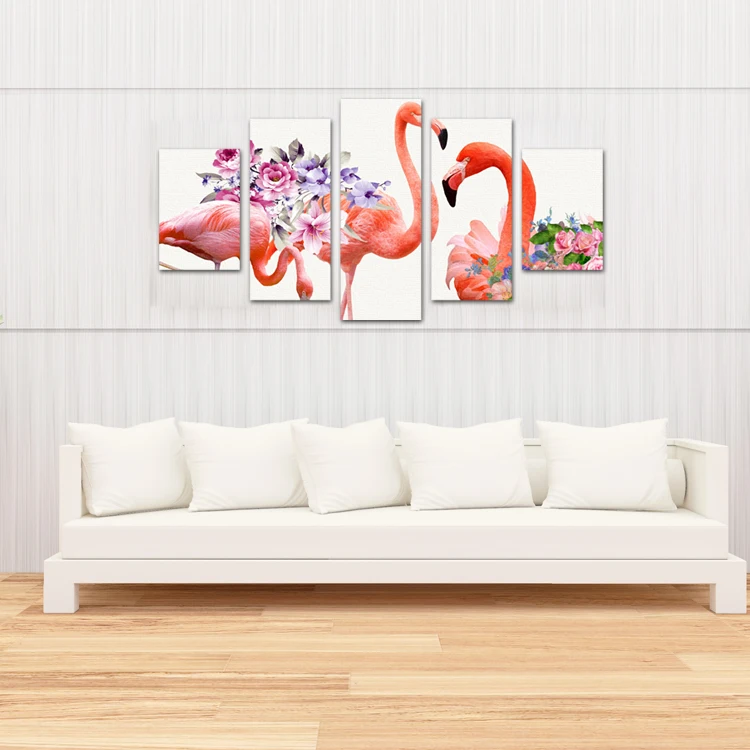 
3D red crane flower painting 5-piece wall art picture frameless picture diy painting wall 
