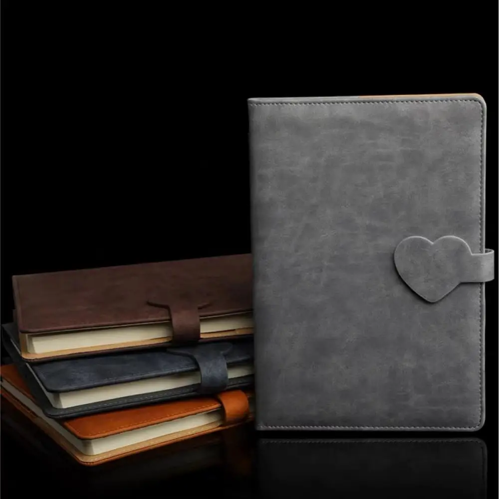Creative hard cover a5 planner custom logo cheap notepad journal pu leather diary cover Heart-shaped buckle notebook