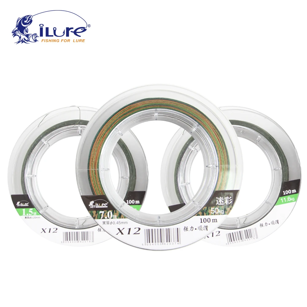 Ilure 12 Braid Fishing Line weave PE 100m spool Green And Rainbow 10m per color Braided Wire