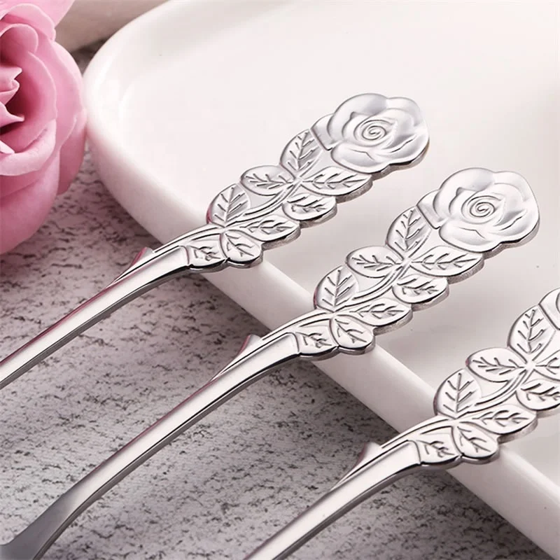 
YiJia flower pattern stainless steel dessert coffee sirring spoon as wedding gift 