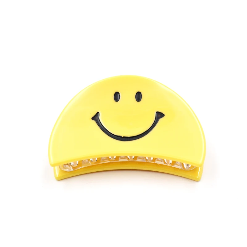 XinMei sweet semicircle hair claw smiley face acrylic acetate hair clips accessories low MOQ girls hair claw clip celluloid