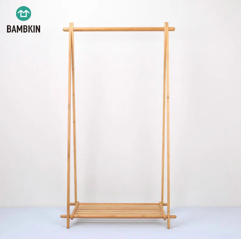 
BAMBKIN Bamboo clothes hanger with shoe rack shelves coat rack hanger standing clothes hanging rack 