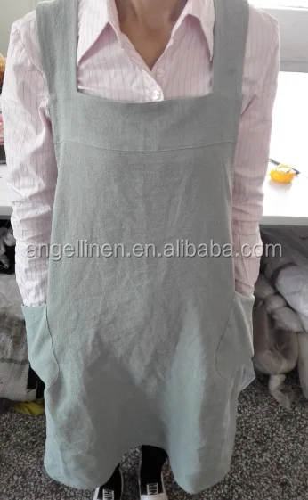 Popular plain housewife / coffee shop /bar use high quality 100% pure linen cross apron with pockets