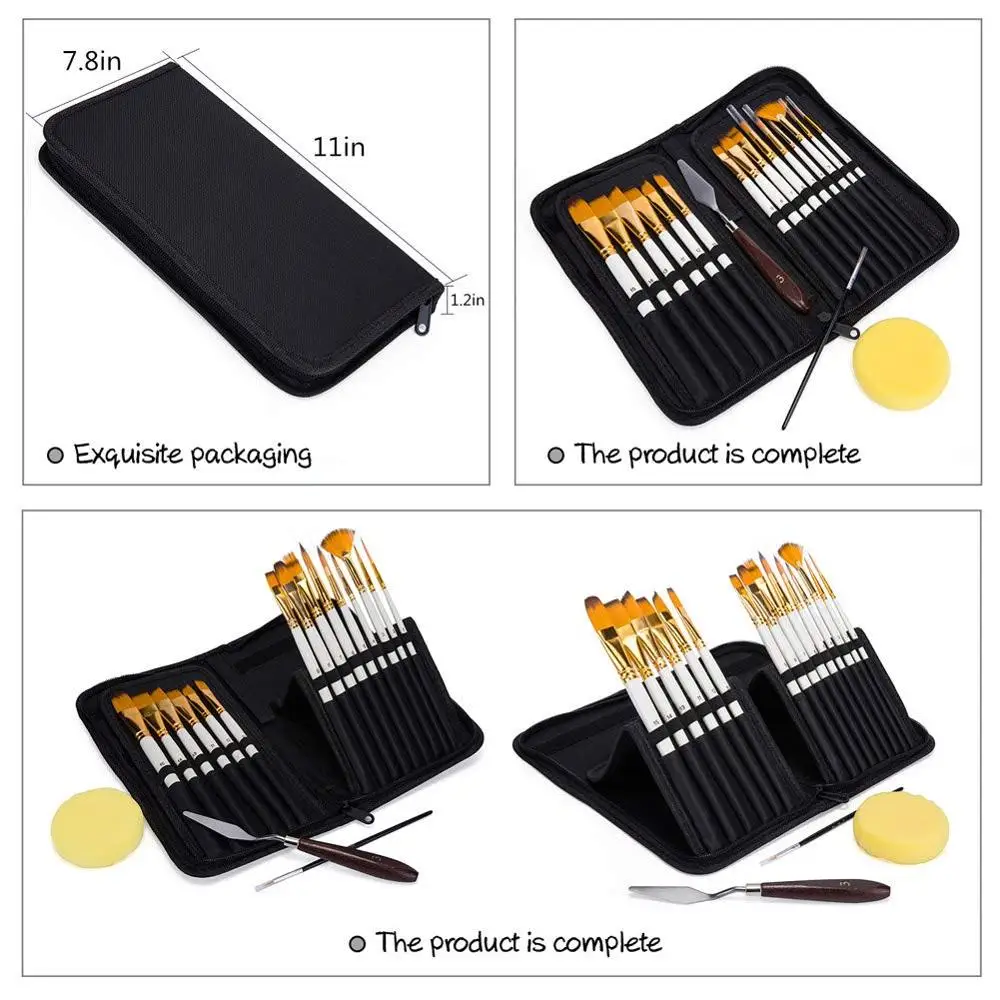 
2020 New 15Pcs cheap Artist Paint Brush Set Includes Pop-up Carrying Case,for Acrylic, Oil, Watercolor, Creative Body Paint 