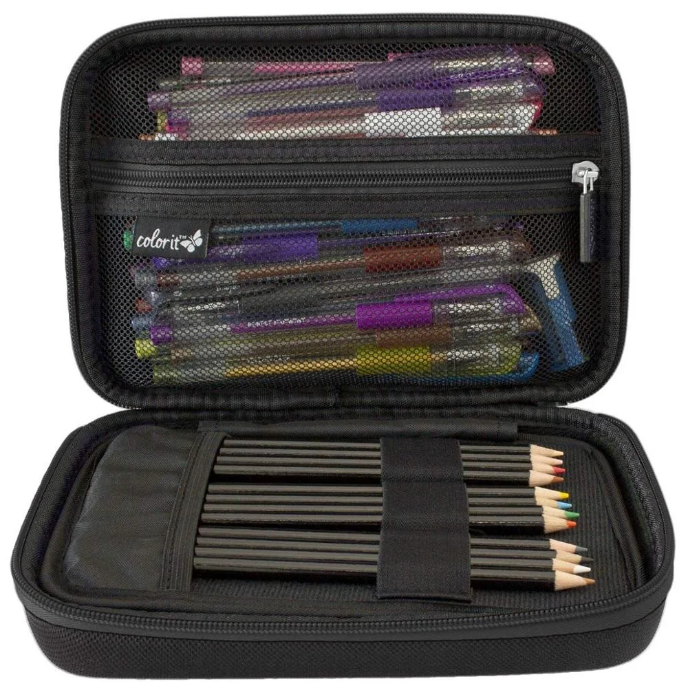 eva carry case Large Pencil Box Storage for Colored Pencils, Gel Pens, Markers, Brushes, Craft Supplies - Semi-Hard EVA case