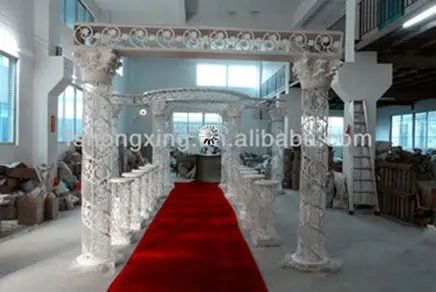 Custom-made big white wedding mandap backdrop with crystal hanging