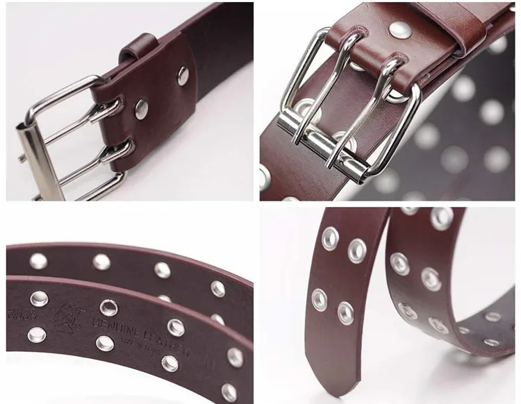 Custom Fashion Colorful Wide Mens Genuine Black Double Prong Leather Belt