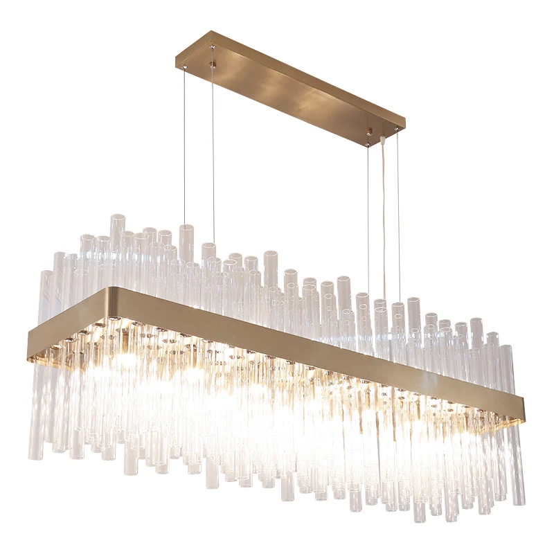 Large Modern Commercial Rectangle Golden Glass Tube Hotel Lobby Chandelier Lighting Imported from China for Living Room Use