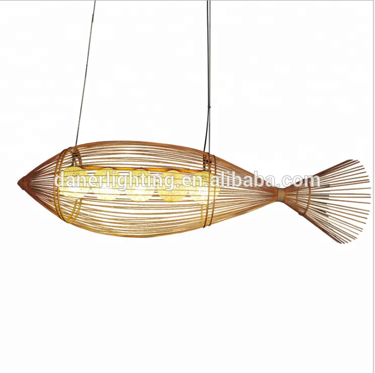 Bamboo shade Decoration Chandelier Lamps Fixtures fish rattan suspension hanging pendant lights
