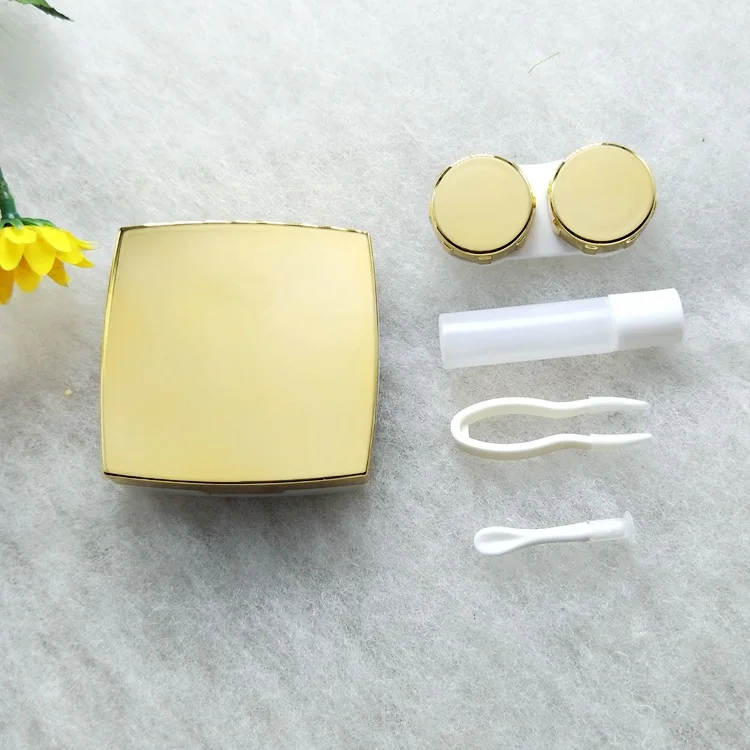 Чехол для контактных линз под заказ, чехол для контактных линз золотого цвета, роскошная прозрачная коробка для контактных линз с зеркалом