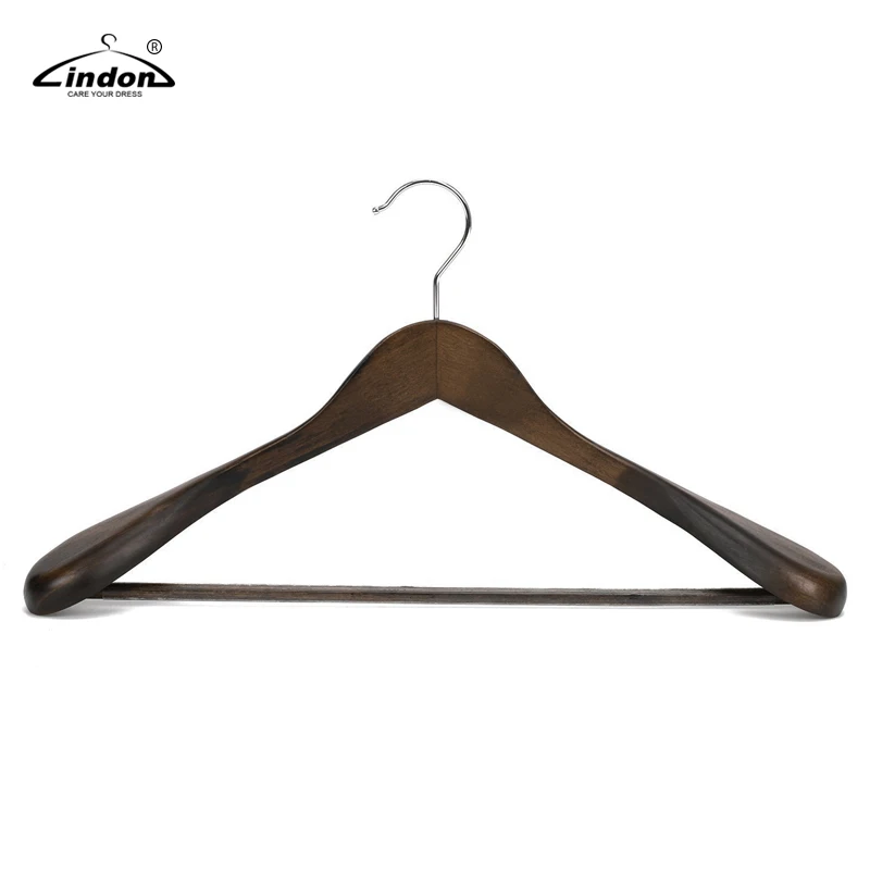 Assessed Supplier LINDON Retro Finished Broad Extra Wide Shoulder Deluxe Wooden Suit Coat Hangers with Bar