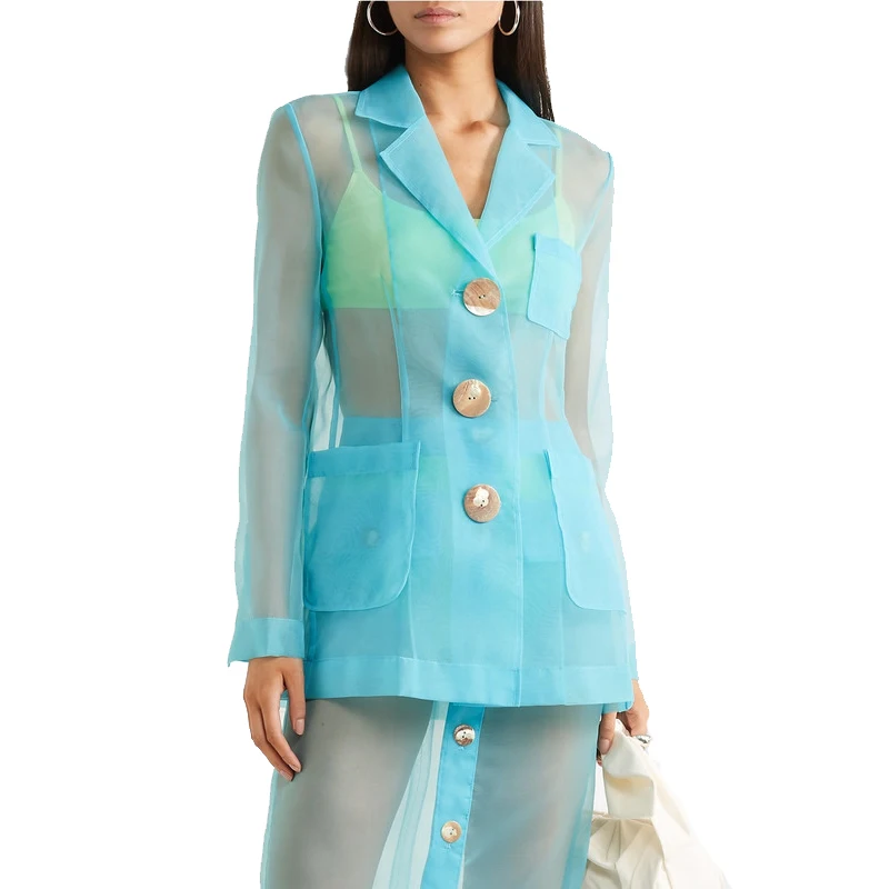 OEM Long Sleeve Transparent Jackets Sheer Organza Blazer Women