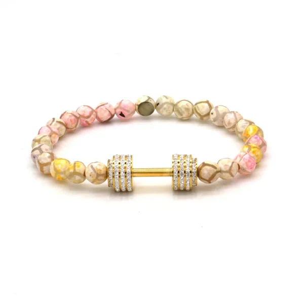 Fitness Candy Color Matte Dyed Jade Bead Agate Bead Crystal GYM Life Dumbbell Bracelet Women DSC08003
