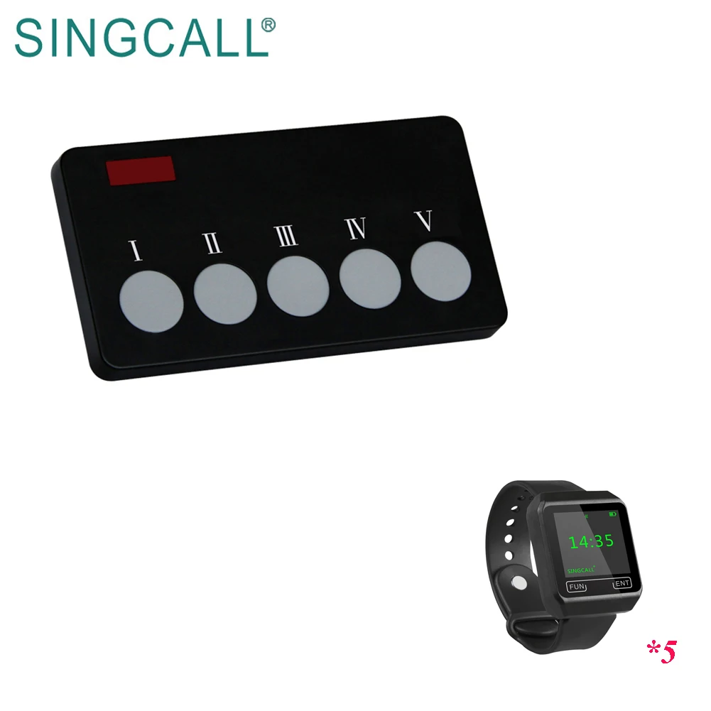 SINGCALL Supermarket Calling System Paging 5 Wrist Pager Watch Office Staff Call Button