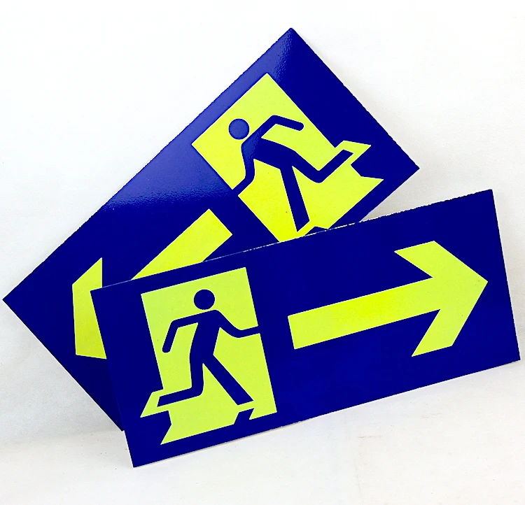 Green Running Man Right Left Direction Luminous Emergency Exit Aluminum Metal Sign Tin Plate Warning Safety Metal Nameplate