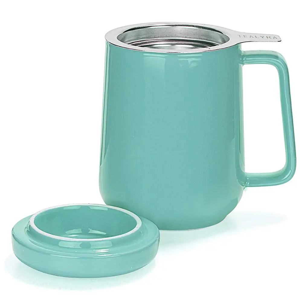 
19 ounce Ceramic Tea Cup Large Tea High-Fired Ceramic Mug with Lid and Stainless Steel Infuser 