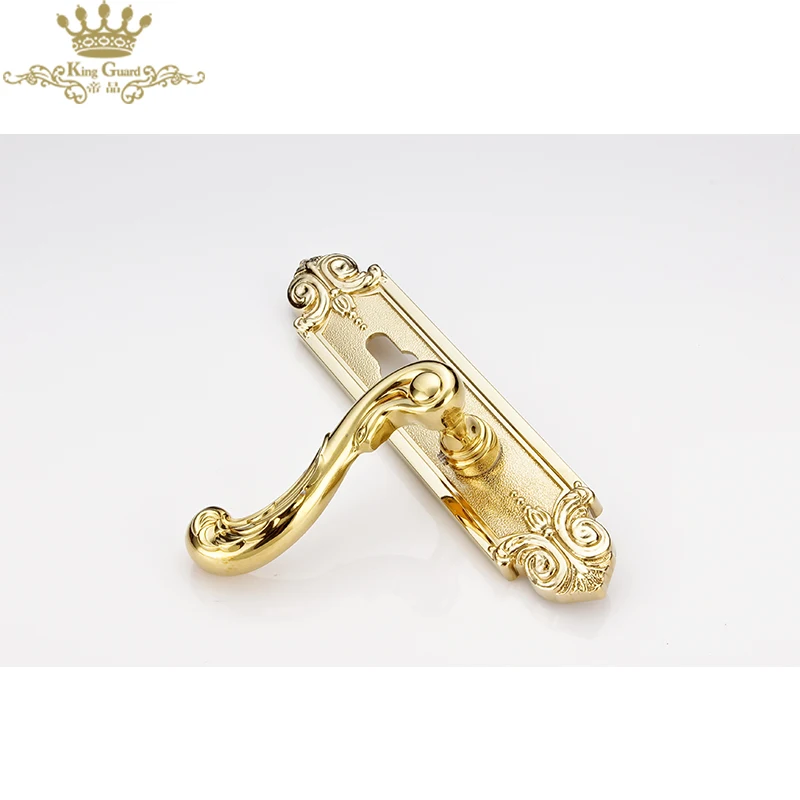 European style exterior door handle zinc alloy door lock golden luxury engraving panel handle lock set