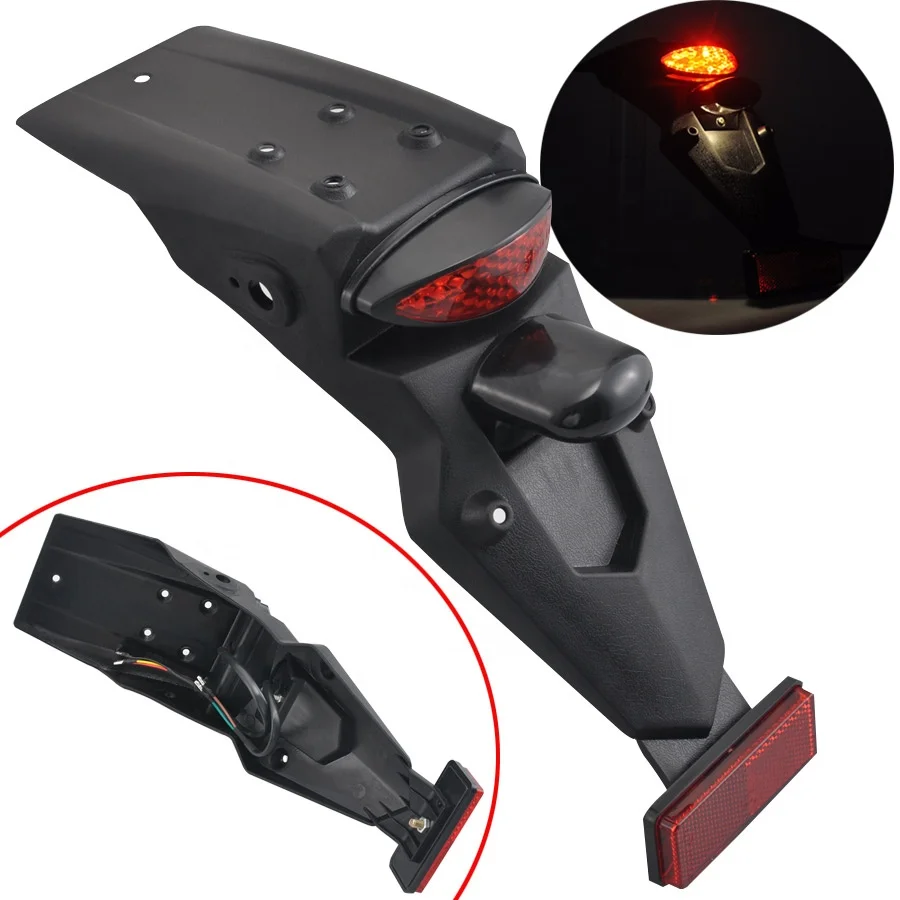 
 Universal Motorcycle Rear Fender With Brake Light Mudguard Running Tail Light Fit For Kawasaki Honda Motocross License Plate  