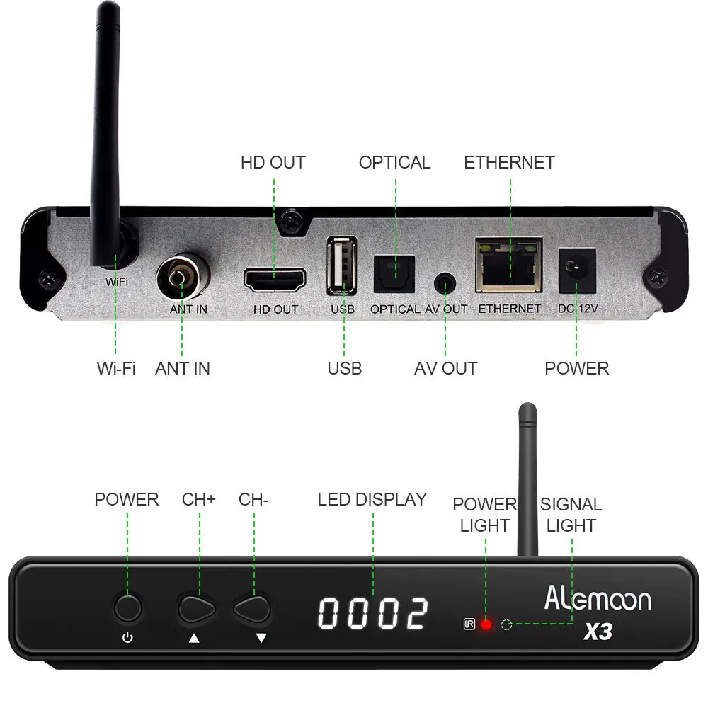 Alemoon X3 DVB-T2 H.265 HEVC приемника IPTV поддержка tubicast Встроенный Wi-Fi