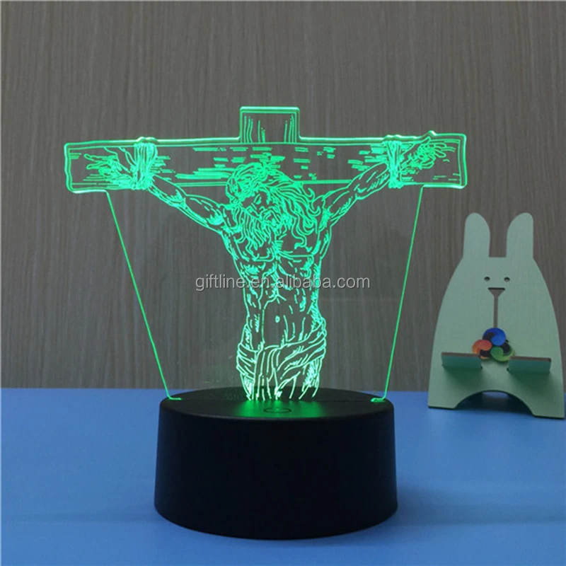 novelty high quality 3d deco light optical illusion Jesus 3d table lamp