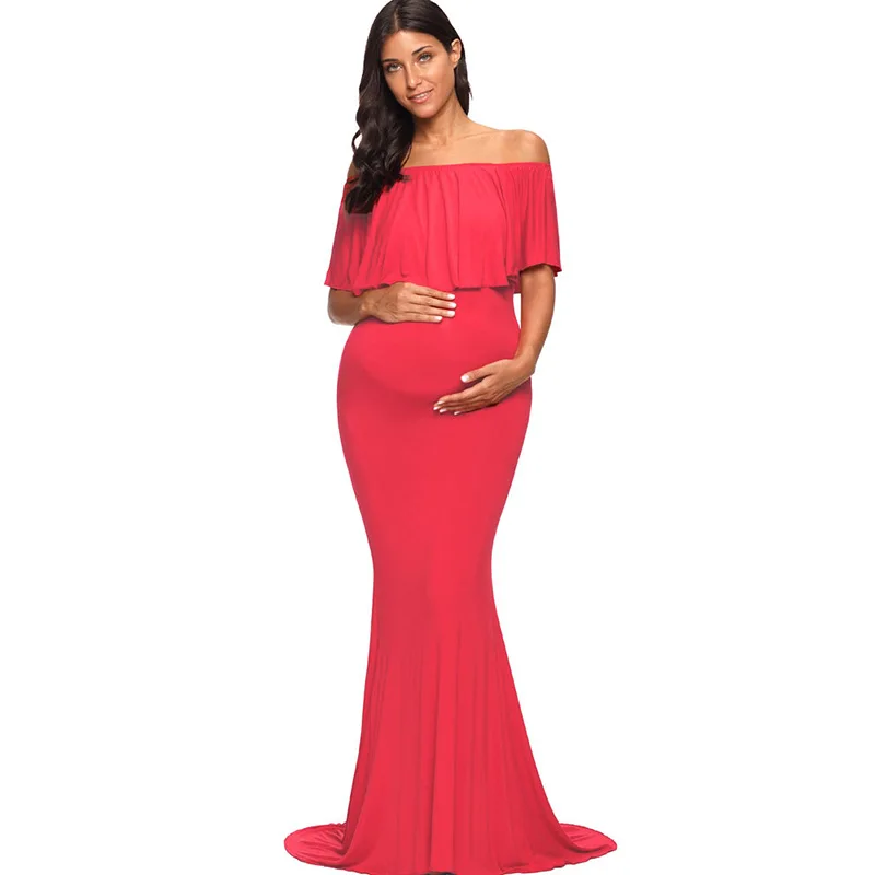 P273 Wholesale 2019 summer pink maternity dress shoulderless fit floral maternity wedding dress
