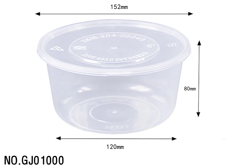 Wholesale 1000ml round disposable bowl plastic food container with lid