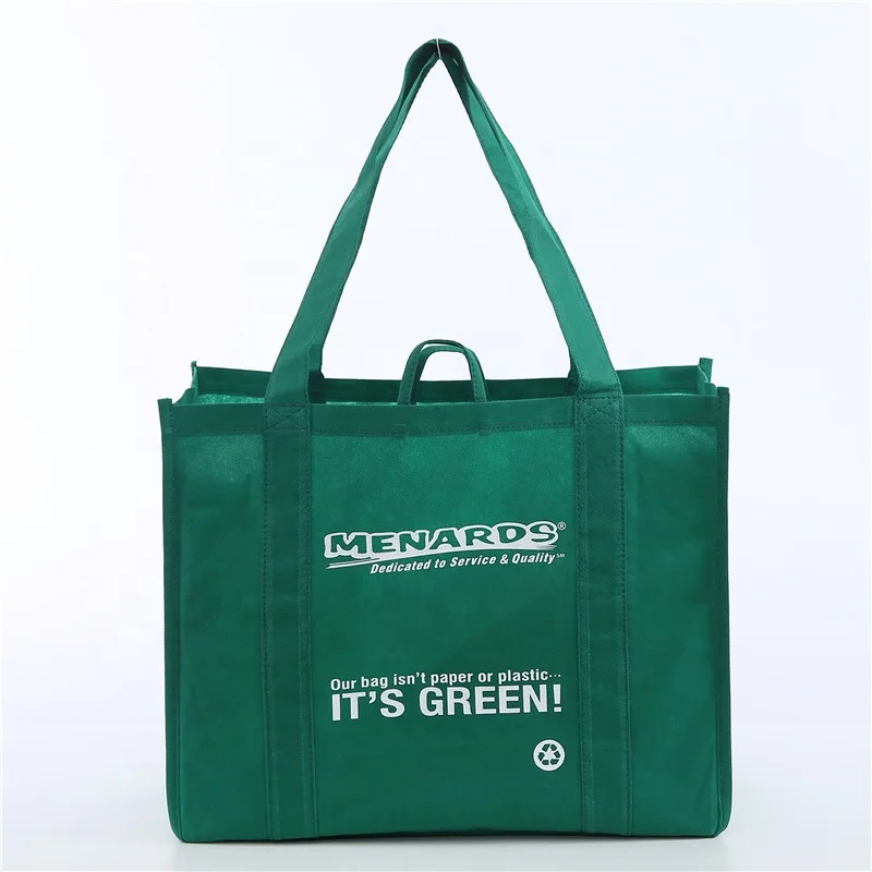 Custom Logo Eco Friendly Green Reusable Promotional Cheap Large Strong Grocery Tote Non Woven Box Shopping Bag For Supermarket