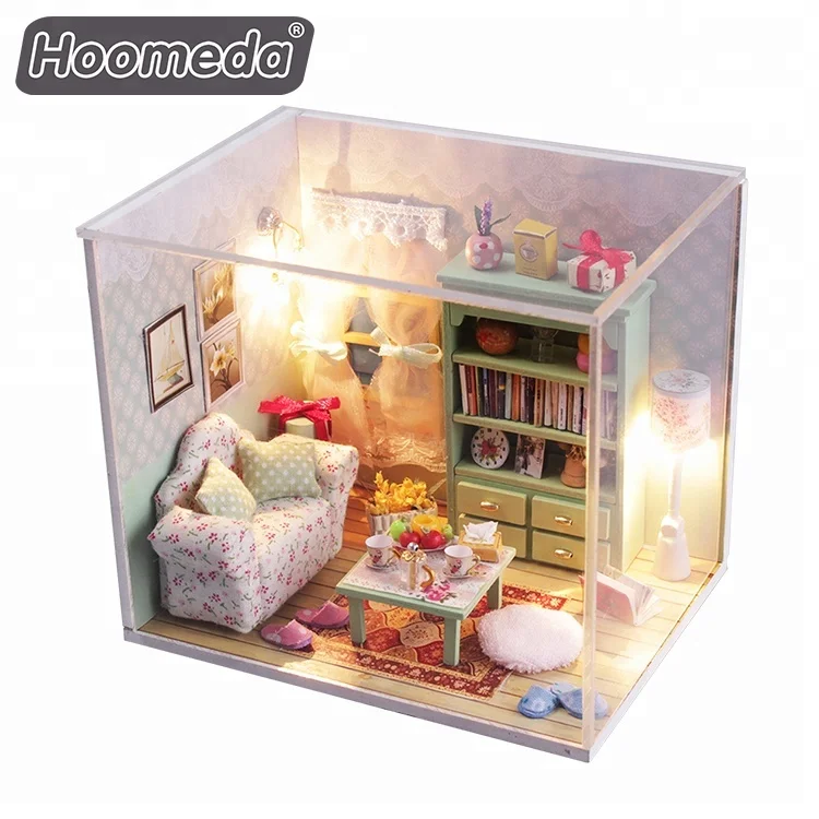 DIY Miniature Loft Handmade House Furnished with Accessories Dust-Proof Cover