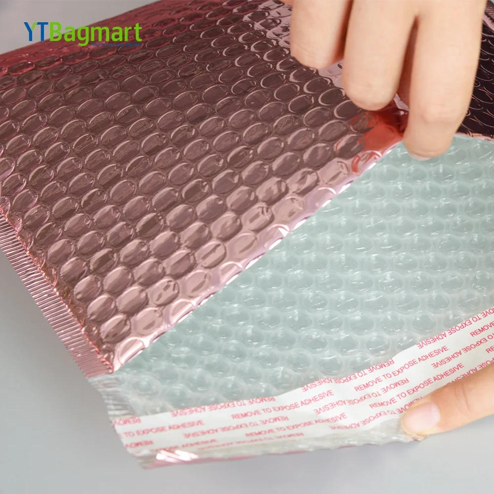 
Wholesale Postal Foil Metallic Rose Gold Plastic Padded Envelopes Air Bubble Poly Mailer Bag 