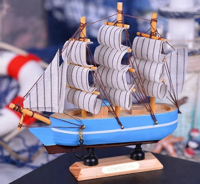 
16cm small sailing crafts wood decorative model 