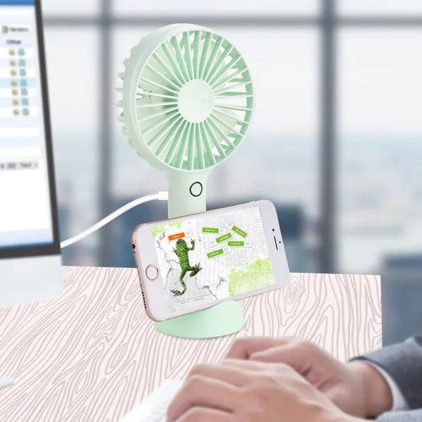 New design innovative mini usb rechargeable standing fan support logo