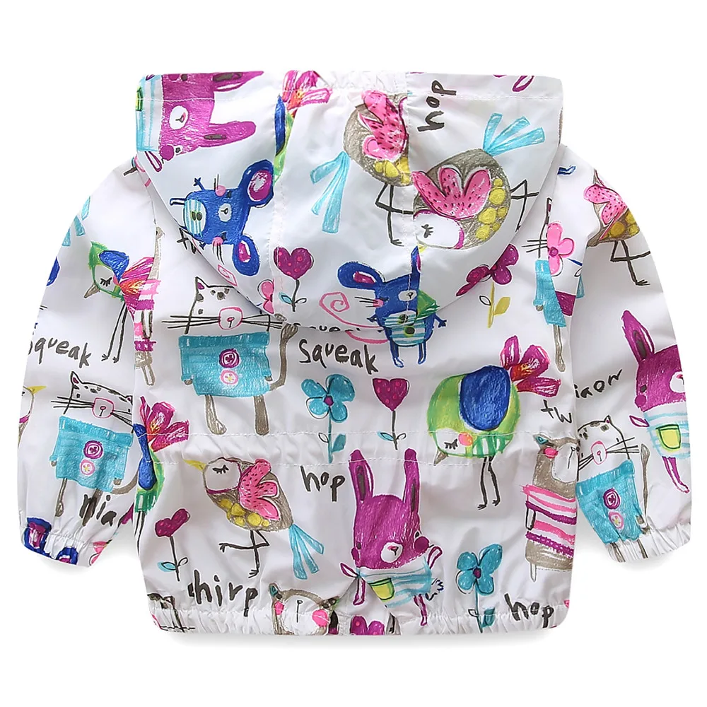 
Mudkingdom young girl print bird print sun protection windbreak waist drawstring hoodie coat 