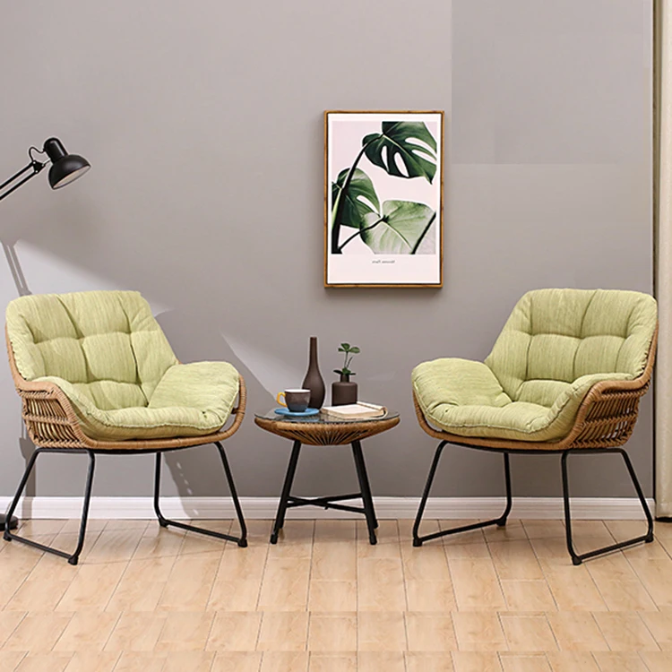 Modern Outdoor Leisure Glass Table Chair Garden Furniture Rattan Sofa Chair Set