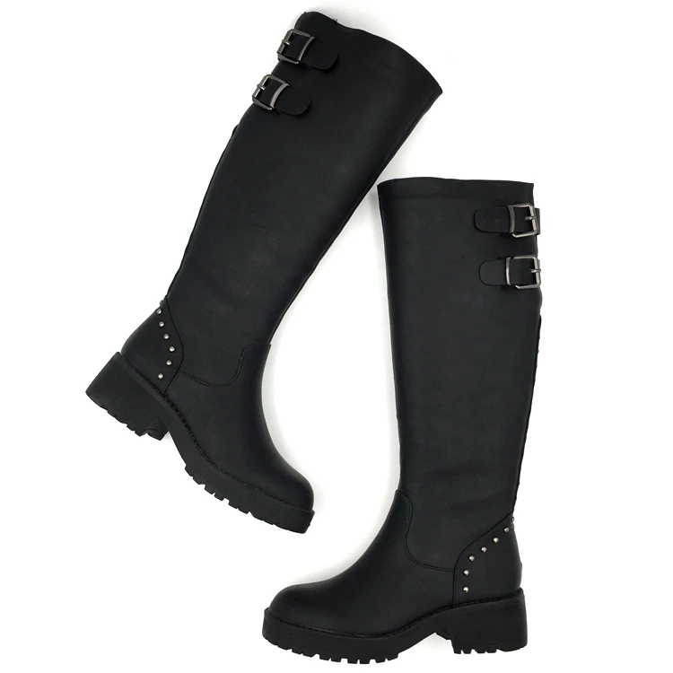 Оптовая продажа; Женские модные черные сапоги до колена на низком