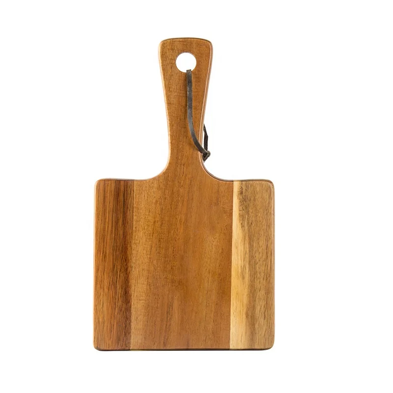 New designed  wood lacquer tray  square pizza cutting board acacia wooden serving board with handle
