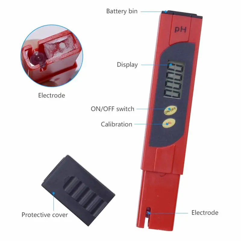 New Pocket Digital PH Meter LCD Display Aquarium Pool Water Wine Portable ph Meter Tester with Yellow Pen