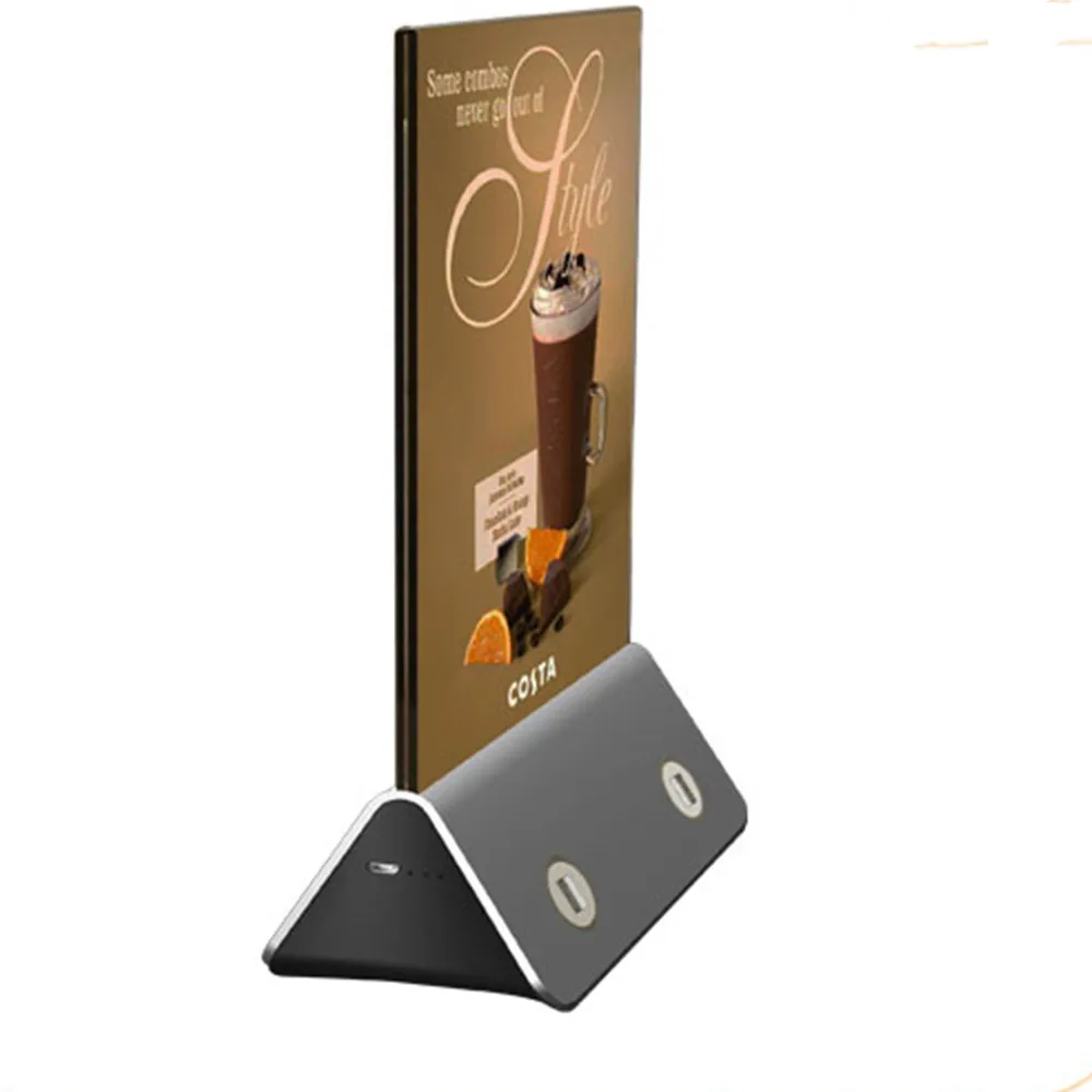 High quality supply menu covers restaurant Power bank holder acrylic menu Led display 4USB charger 10000mAh