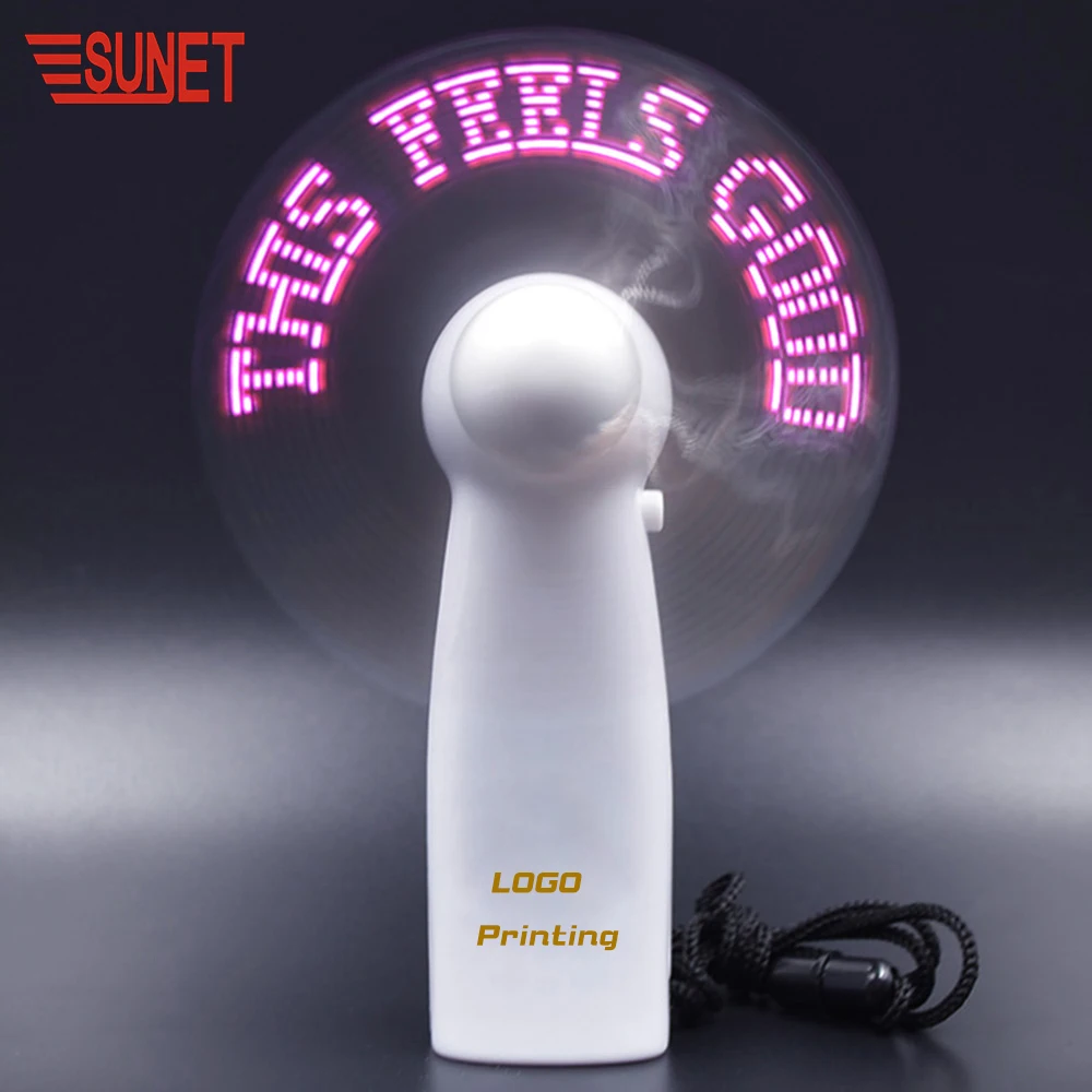SUNJET F033 New Products Mini Portable Handy Led Custom Message Battery Fan, Led Display Handheld Mini Electric Fan