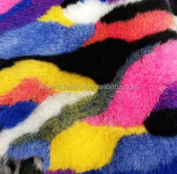 
stock six colors camo fake fur multi colors jacquard rabbit fabric 