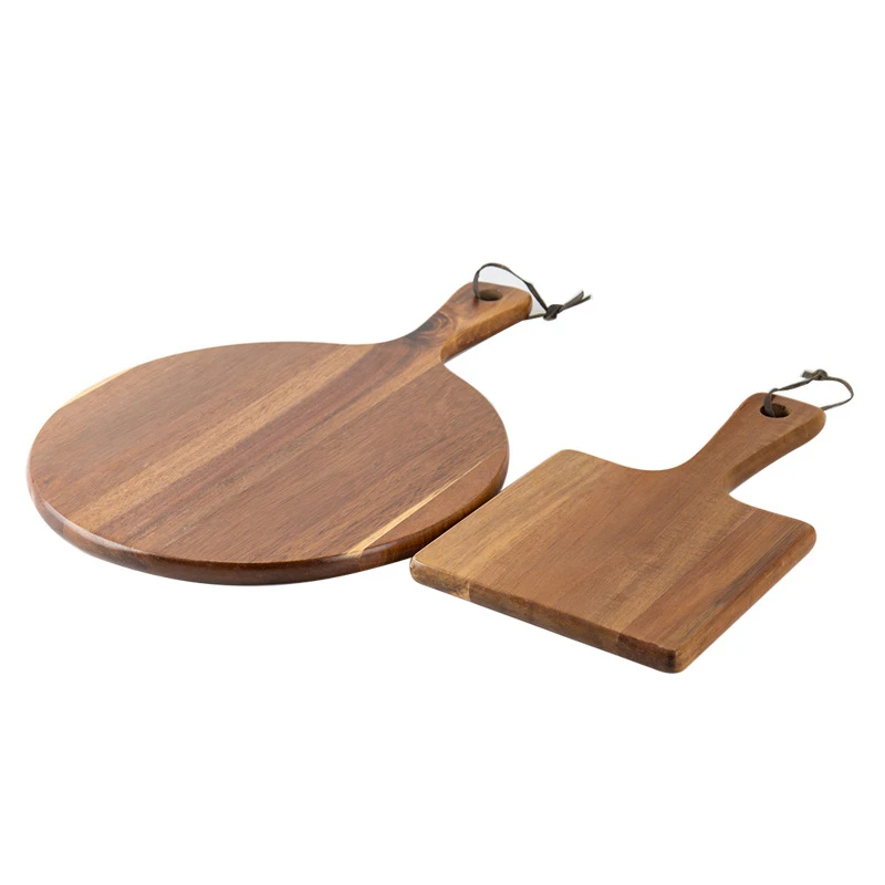 New designed  wood lacquer tray  square pizza cutting board acacia wooden serving board with handle
