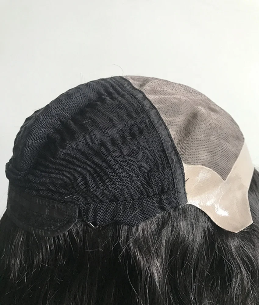 Natural Looking Black Color 20inch Long Straight Remy Human Hair Top Monofilament Full Wigs with for Alopecia Thinning Hair Loss