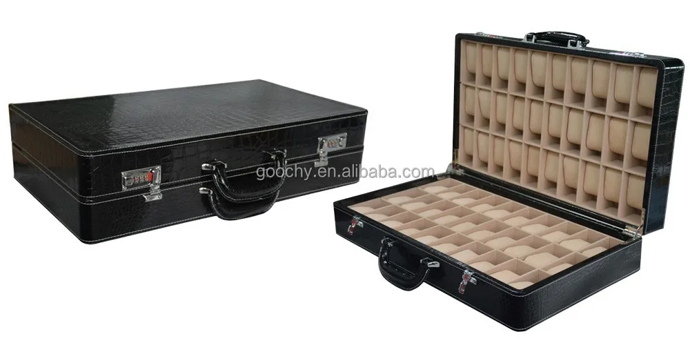 60-slot watches carrying case with code lock Large crocodile PU leather watch case GC02-ST-60C9