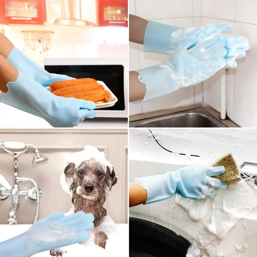 Upgraded kitchen magic silicone dish washing gloves for washing dishes