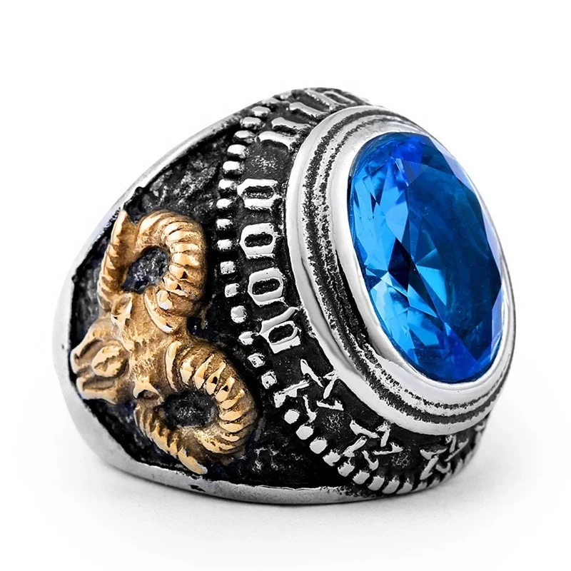 Popular European And American Fashion Jewelry Sheep Head Set Zircon Retro Masonic Ring