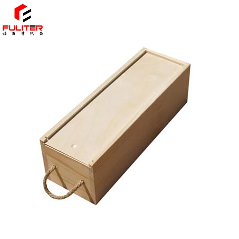Unfinished Natural Wood Color Slip Cover Wooden Wine Gift Box With Handle