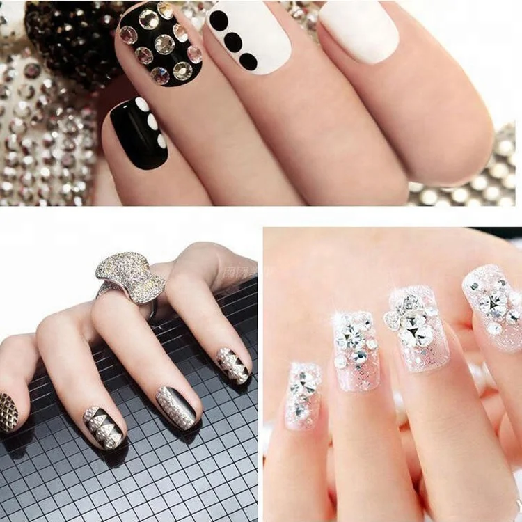 Mixed Size White AB Flat Back Nail Art Heart Acrylic Rhinestone Decoration Stickers With Wheel Box
