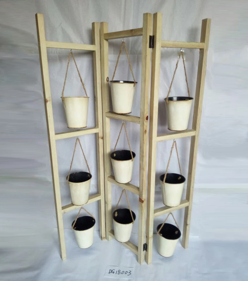 Wood folding display shelf Flower Planter Pot Stand including 9 pcs flower pots