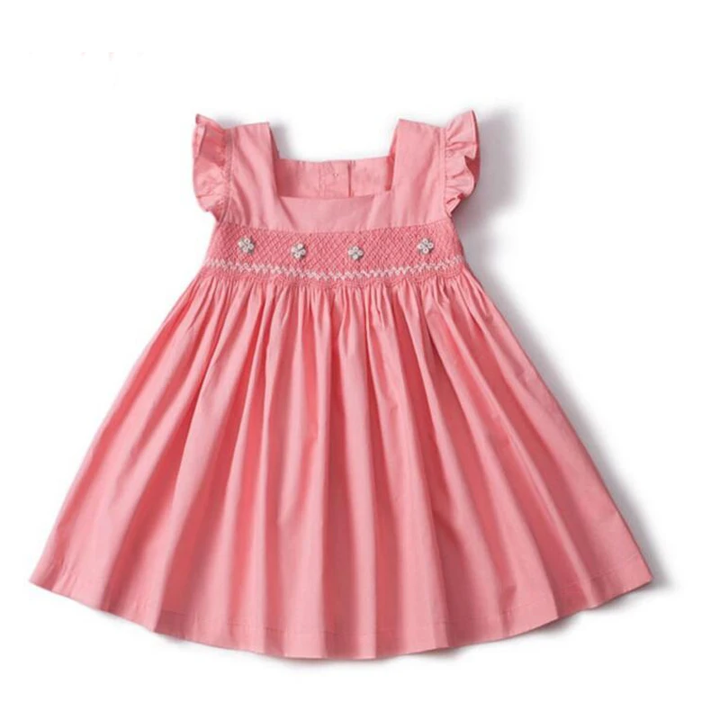Ruffle sleeve fashion toddles smocking frock design summer baby cotton dress